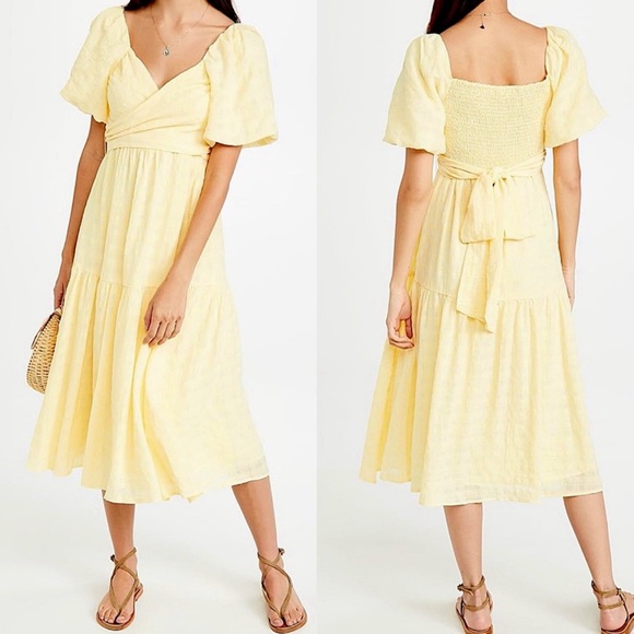 ASTR THE LABEL - Sonnet Puff Sleeve Midi Dress in Pastel Yellow (Size XS) - Picture 2 of 4